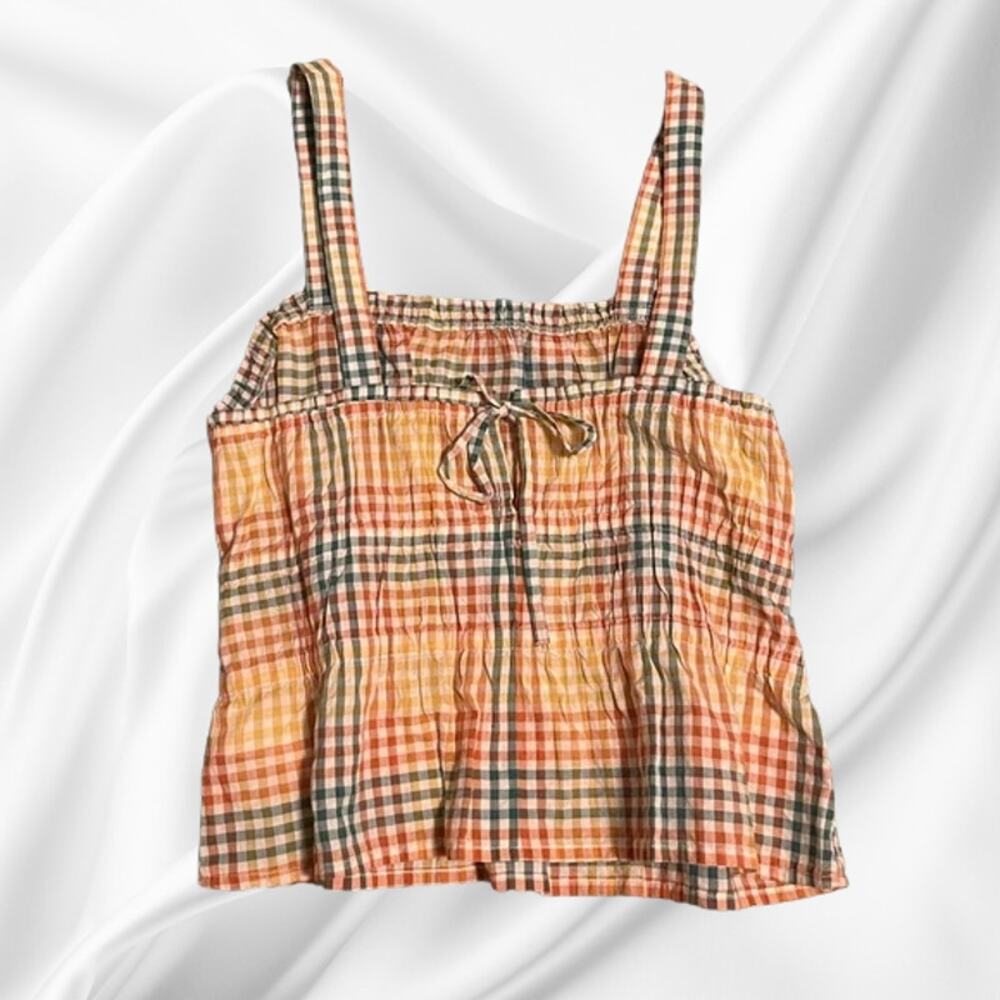 NWT - Madewell Seersucker Sophia Peplum Tank Rainbow Gingham Check Size: M - Picture 5 of 5